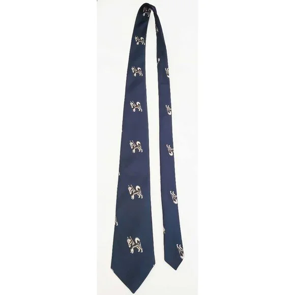Schenker Vintage Mens Dog Husky Neck Tie Navy